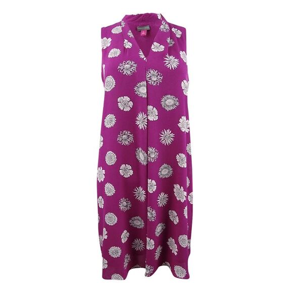 Vince Camuto Women's Pleated Floral-Print Shift Dress - Fuchsia Fury - Picture 1 of 2